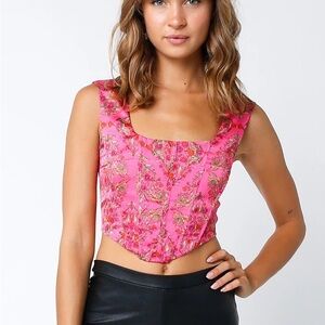 NWT Olivaceous Steel Magnolia’s Azalea Floral Pink Corset Top - Small